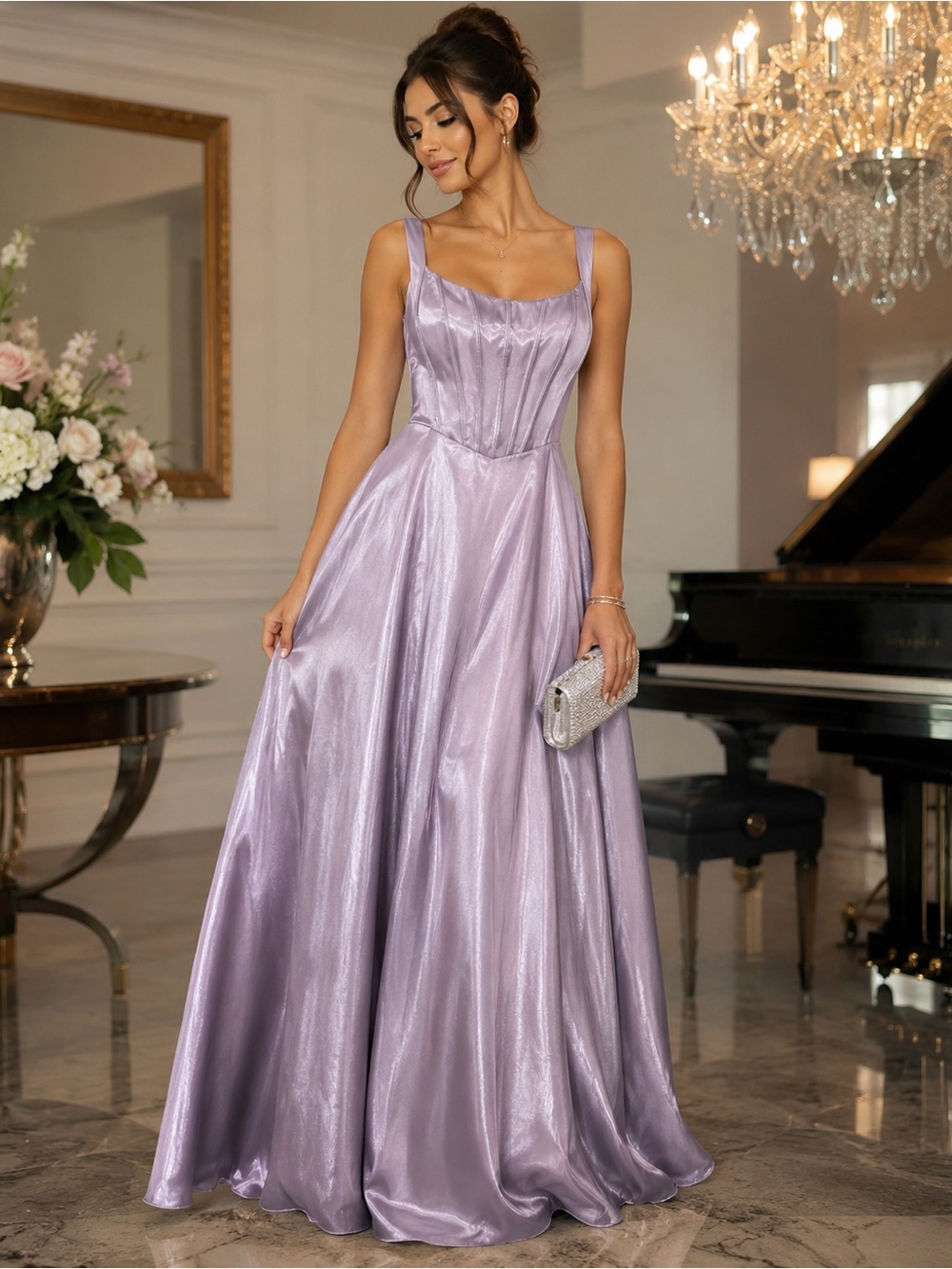 Galina Signature Women’s Size 16 Iris Lavender Satin Corset Formal Gown NWT